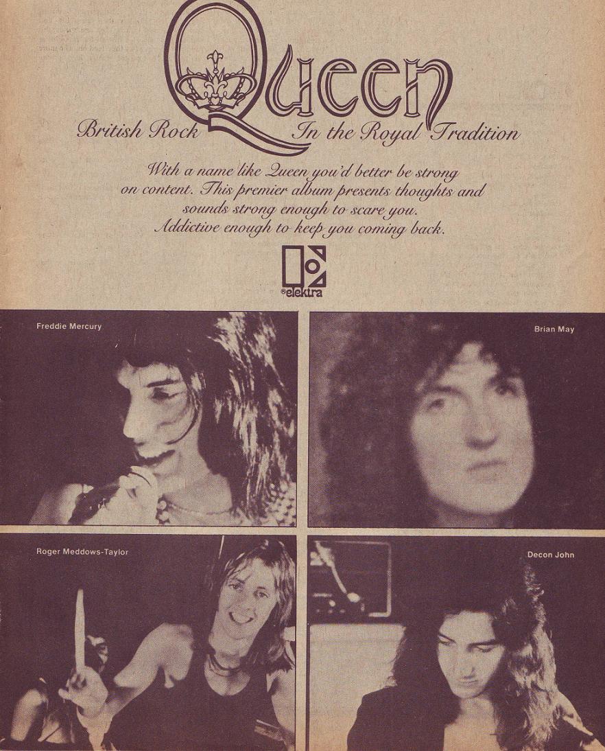 promotion for queen's first album, look for John's name